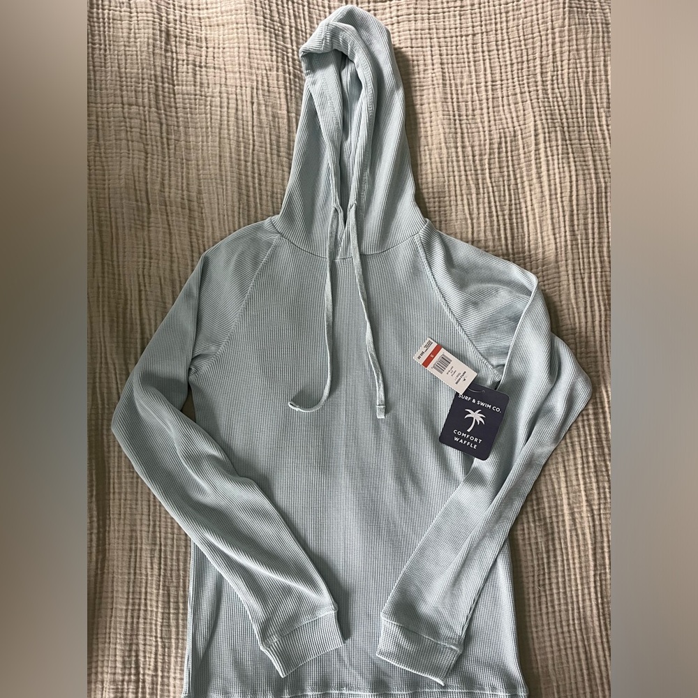 Mens small Surf & Swim light blue waffle hoodie
